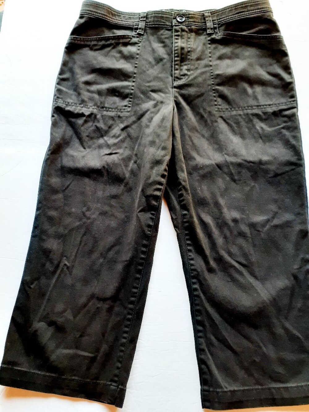 Gloria Vanderbilt Womens Cropped Pants Black Capri Wide Leg High Rise Size 12